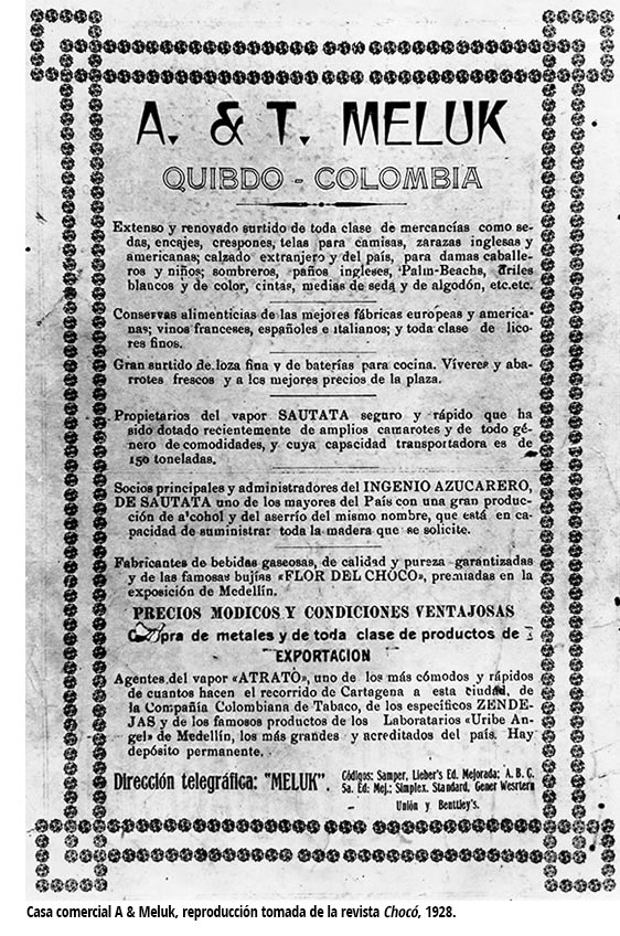 Casa comercial A & Meluk, reproducción tomada de la revista Chocó, 1928.